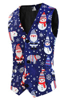Load image into Gallery viewer, Navy Snowman Santa Claus Print Three-piece Men's Christmas Party Suit