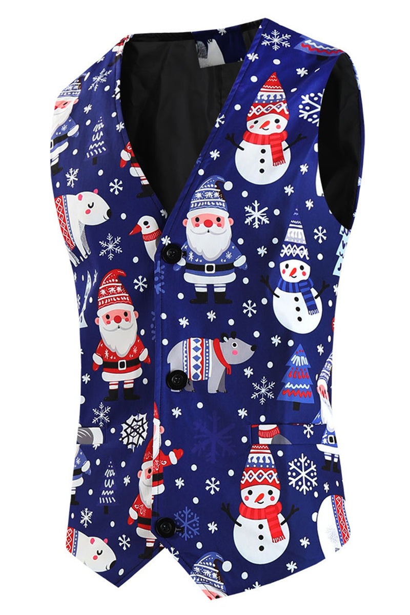Load image into Gallery viewer, Navy Snowman Santa Claus Print Three-piece Men's Christmas Party Suit