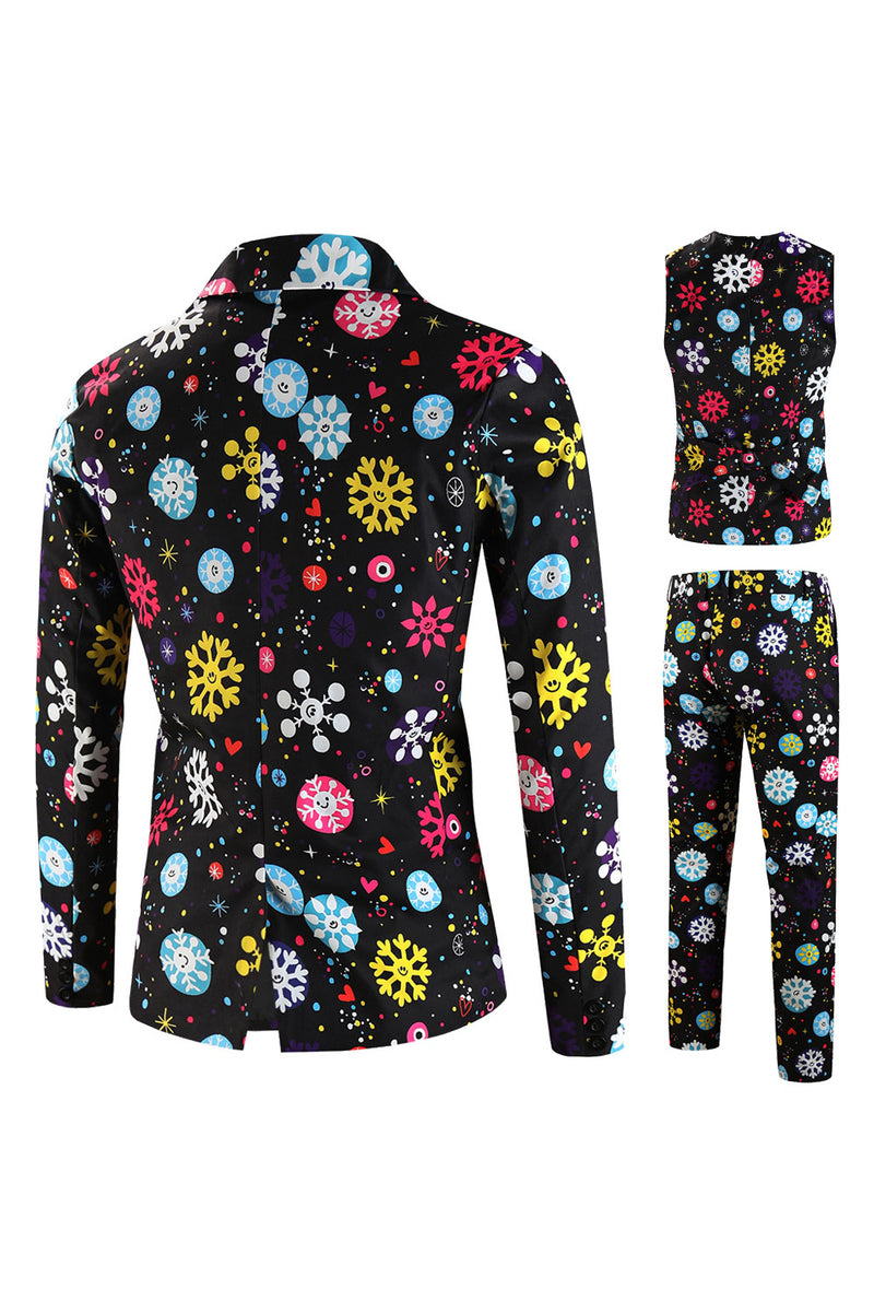 Load image into Gallery viewer, Black Snowflake Print Three Piece Men's Christmas Party Suit