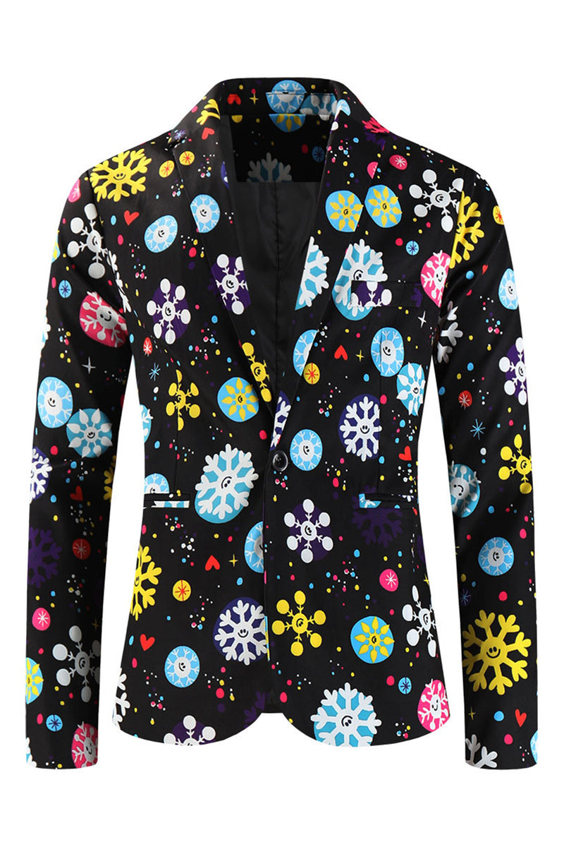 Load image into Gallery viewer, Black Snowflake Print Three Piece Men's Christmas Party Suit