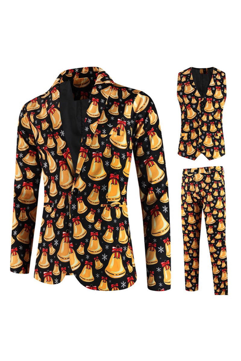 Load image into Gallery viewer, Orange Bell Print Three-piece Men's Christmas Party Suit