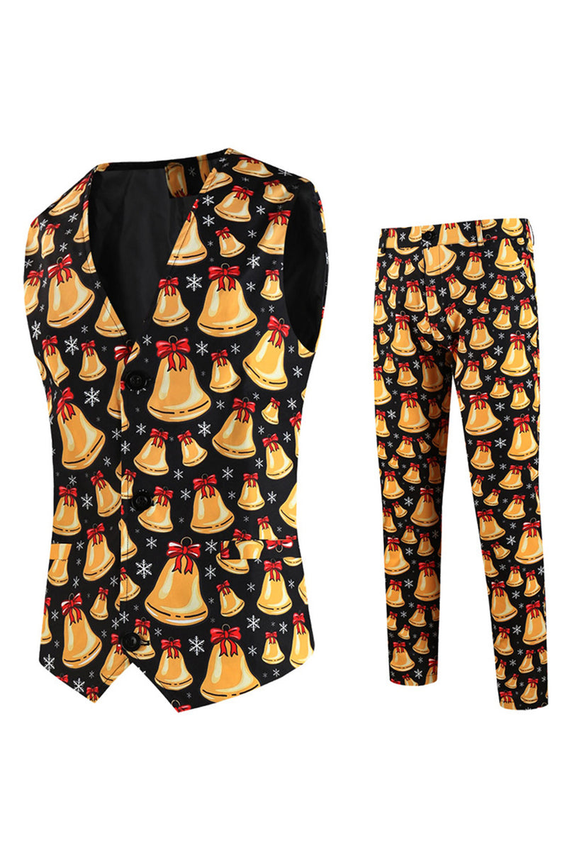 Load image into Gallery viewer, Orange Bell Print Three-piece Men's Christmas Party Suit