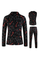 Load image into Gallery viewer, Zombie Man Cane Print Black Three Piece Men's Christmas Party Suit
