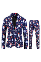 Load image into Gallery viewer, Navy Snowman Cane Print Three-piece Men's Christmas Party Suit