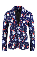 Load image into Gallery viewer, Navy Snowman Cane Print Three-piece Men's Christmas Party Suit