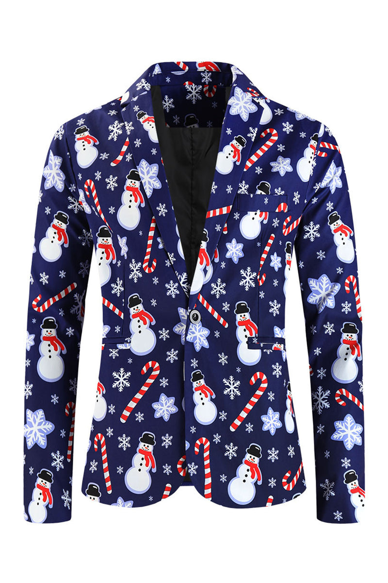 Load image into Gallery viewer, Navy Snowman Cane Print Three-piece Men's Christmas Party Suit