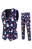 Load image into Gallery viewer, Navy Snowman Cane Print Three-piece Men's Christmas Party Suit