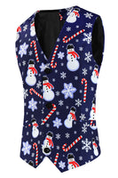 Load image into Gallery viewer, Navy Snowman Cane Print Three-piece Men's Christmas Party Suit