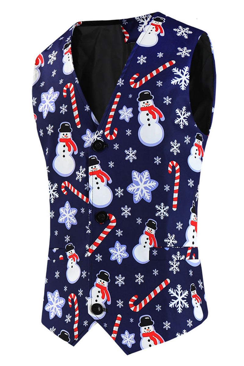 Load image into Gallery viewer, Navy Snowman Cane Print Three-piece Men's Christmas Party Suit