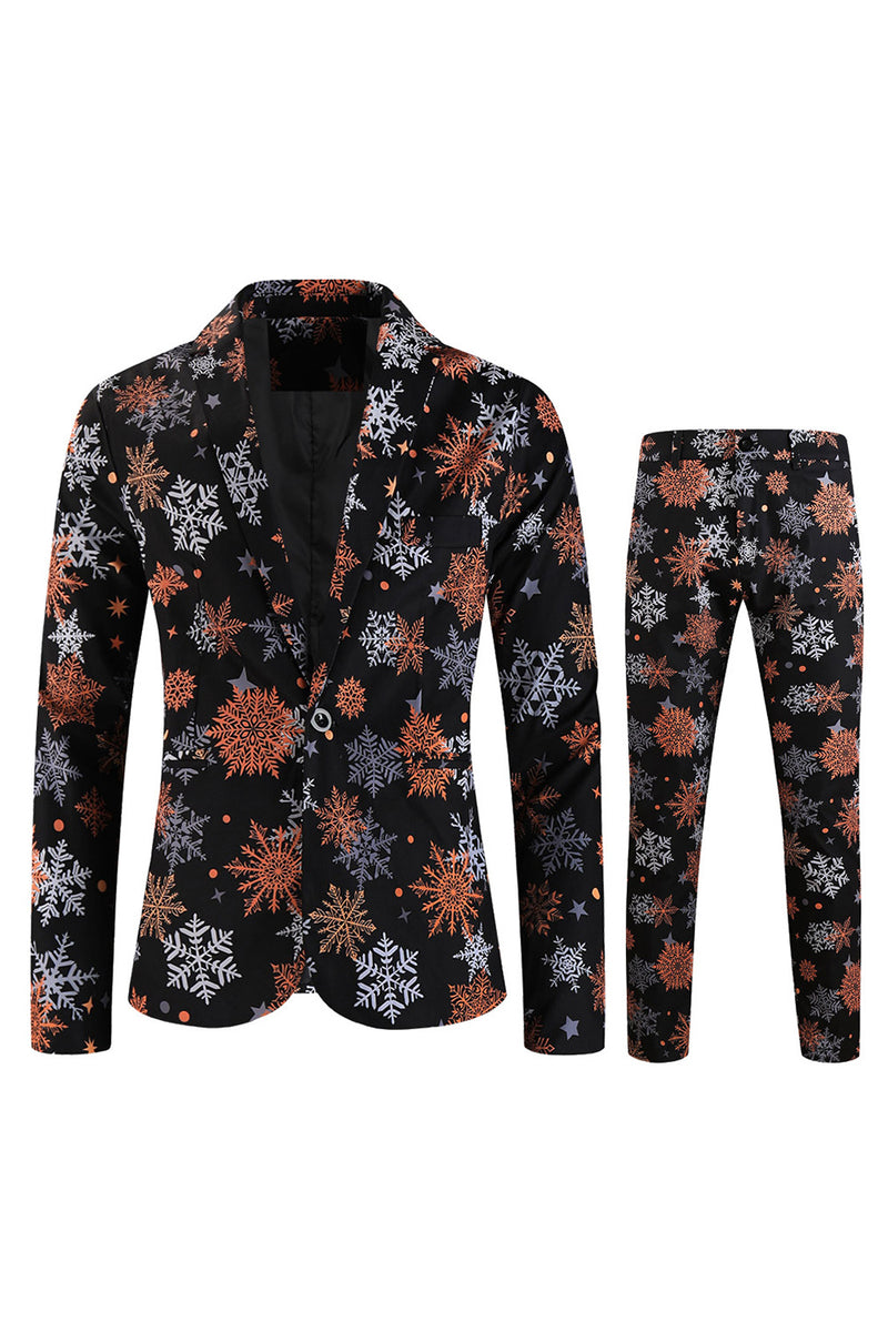 Load image into Gallery viewer, Black Snowflake Print One Button Three Piece Men's Christmas Party Suit