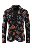 Load image into Gallery viewer, Black Snowflake Print One Button Three Piece Men's Christmas Party Suit