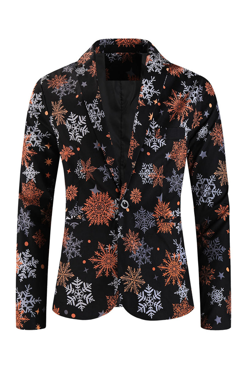 Load image into Gallery viewer, Black Snowflake Print One Button Three Piece Men's Christmas Party Suit