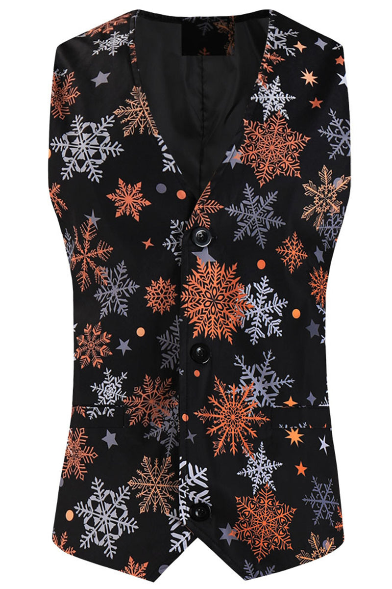 Load image into Gallery viewer, Black Snowflake Print One Button Three Piece Men's Christmas Party Suit
