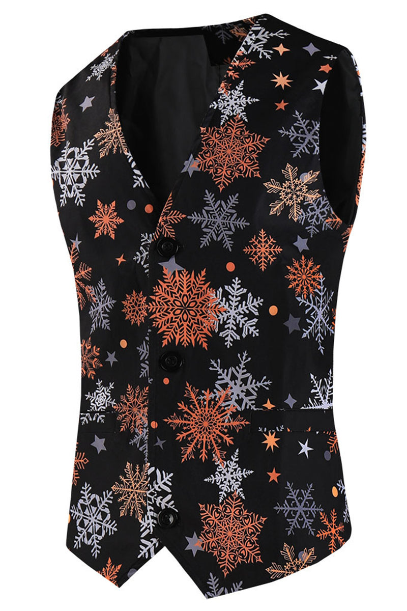 Load image into Gallery viewer, Black Snowflake Print One Button Three Piece Men's Christmas Party Suit
