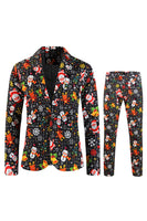 Load image into Gallery viewer, Single Button 3 piece Black Santa Claus Print Men's Christmas Party Suit