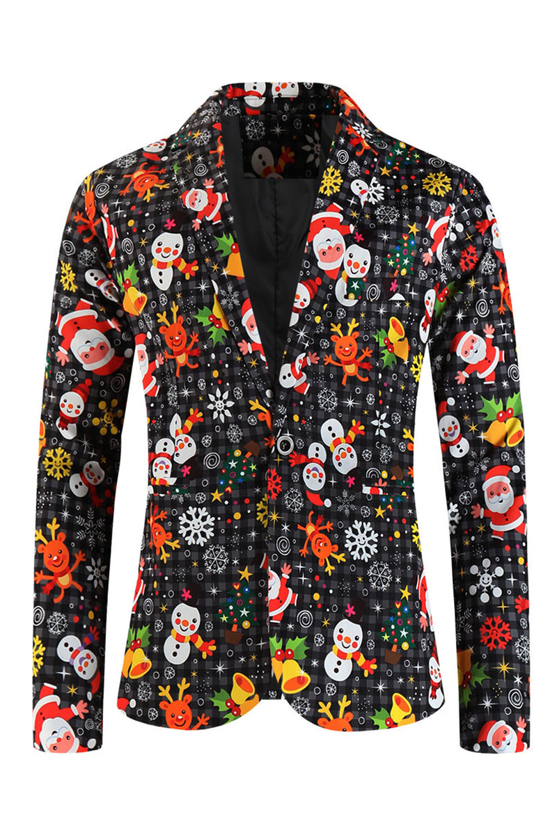 Load image into Gallery viewer, Single Button 3 piece Black Santa Claus Print Men's Christmas Party Suit