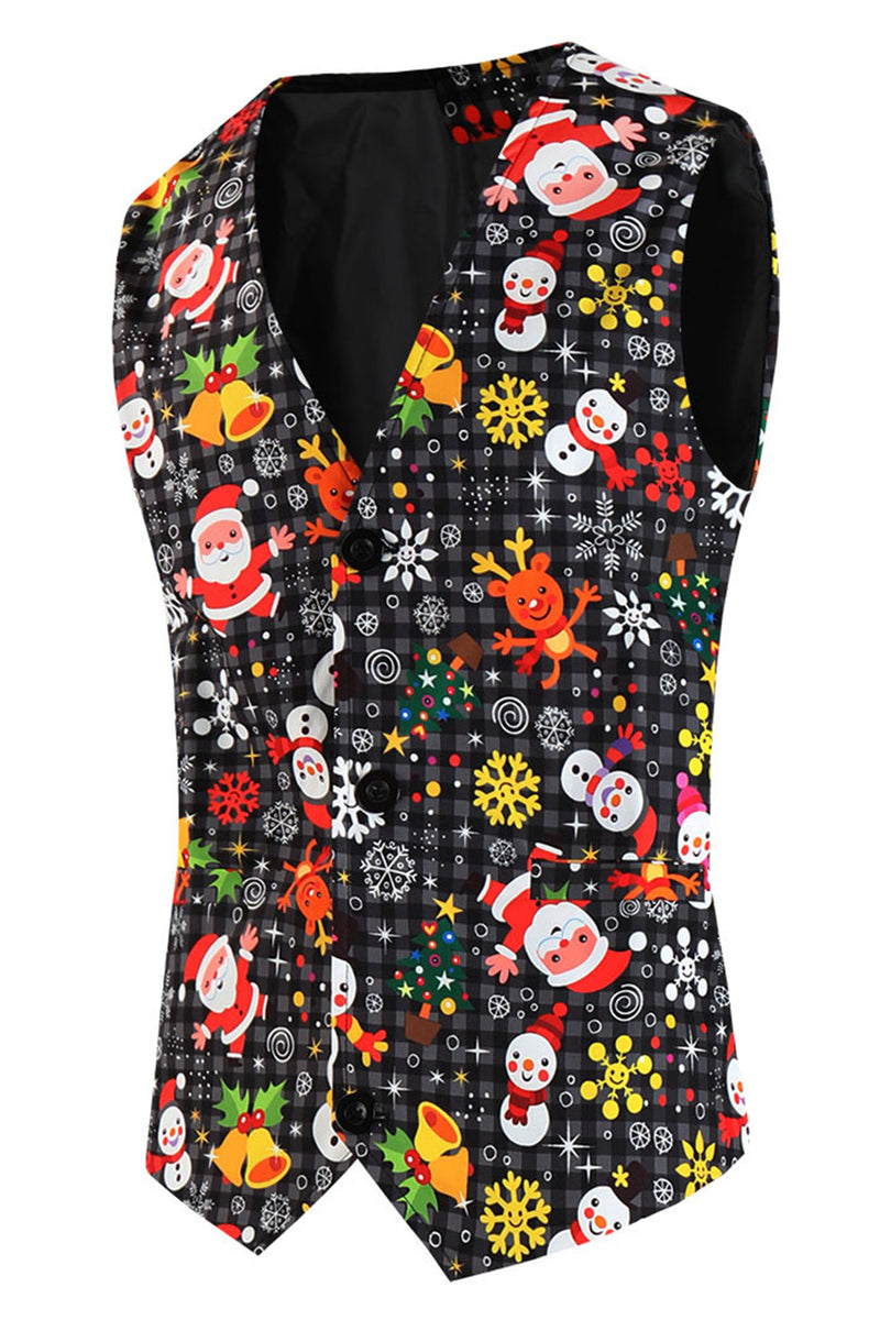 Load image into Gallery viewer, Single Button 3 piece Black Santa Claus Print Men's Christmas Party Suit