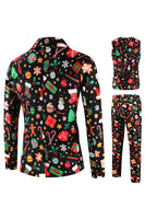 Load image into Gallery viewer, Black Santa Hat, Socks, Gift Printed 3 Piece Men's Christmas Party Suit