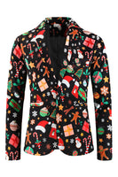 Load image into Gallery viewer, Black Santa Hat, Socks, Gift Printed 3 Piece Men's Christmas Party Suit