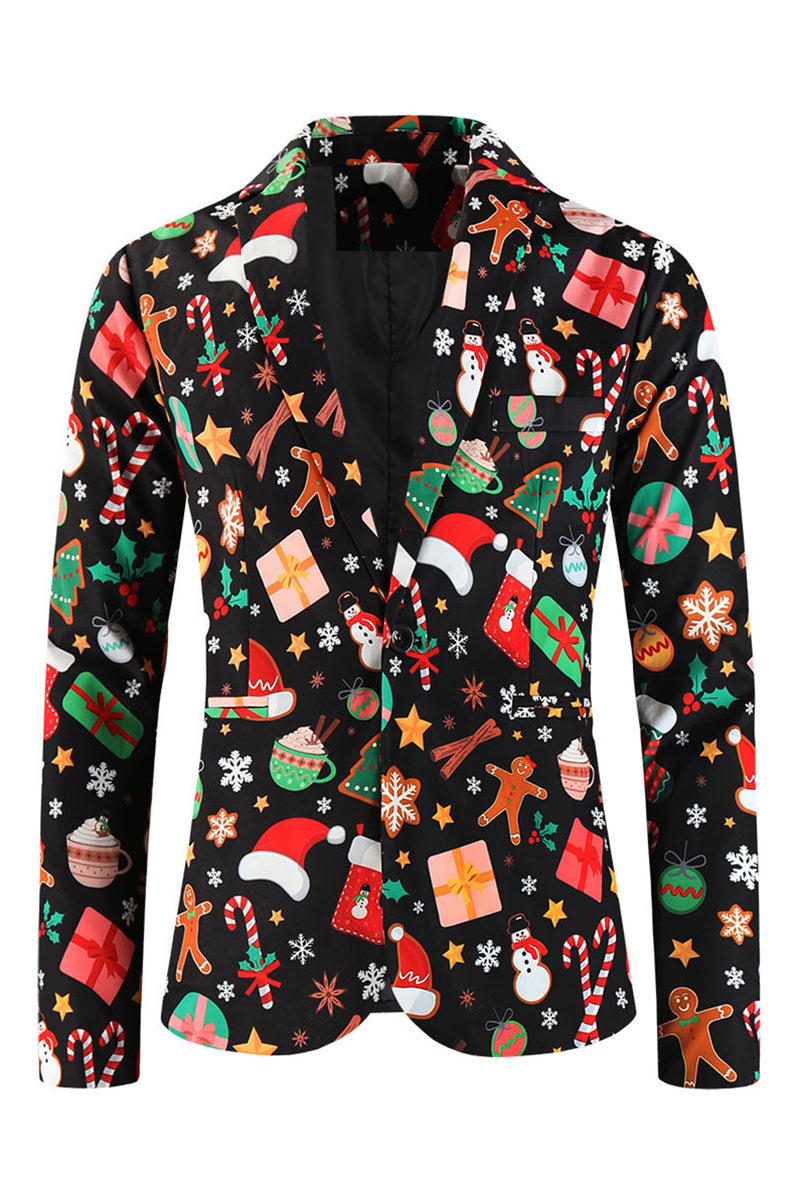 Load image into Gallery viewer, Black Santa Hat, Socks, Gift Printed 3 Piece Men's Christmas Party Suit