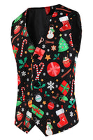 Load image into Gallery viewer, Black Santa Hat, Socks, Gift Printed 3 Piece Men's Christmas Party Suit