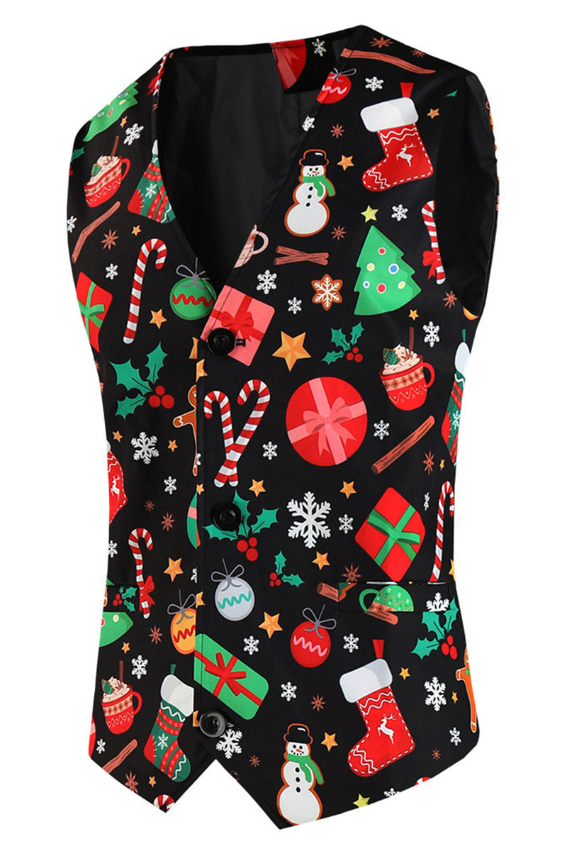 Load image into Gallery viewer, Black Santa Hat, Socks, Gift Printed 3 Piece Men's Christmas Party Suit