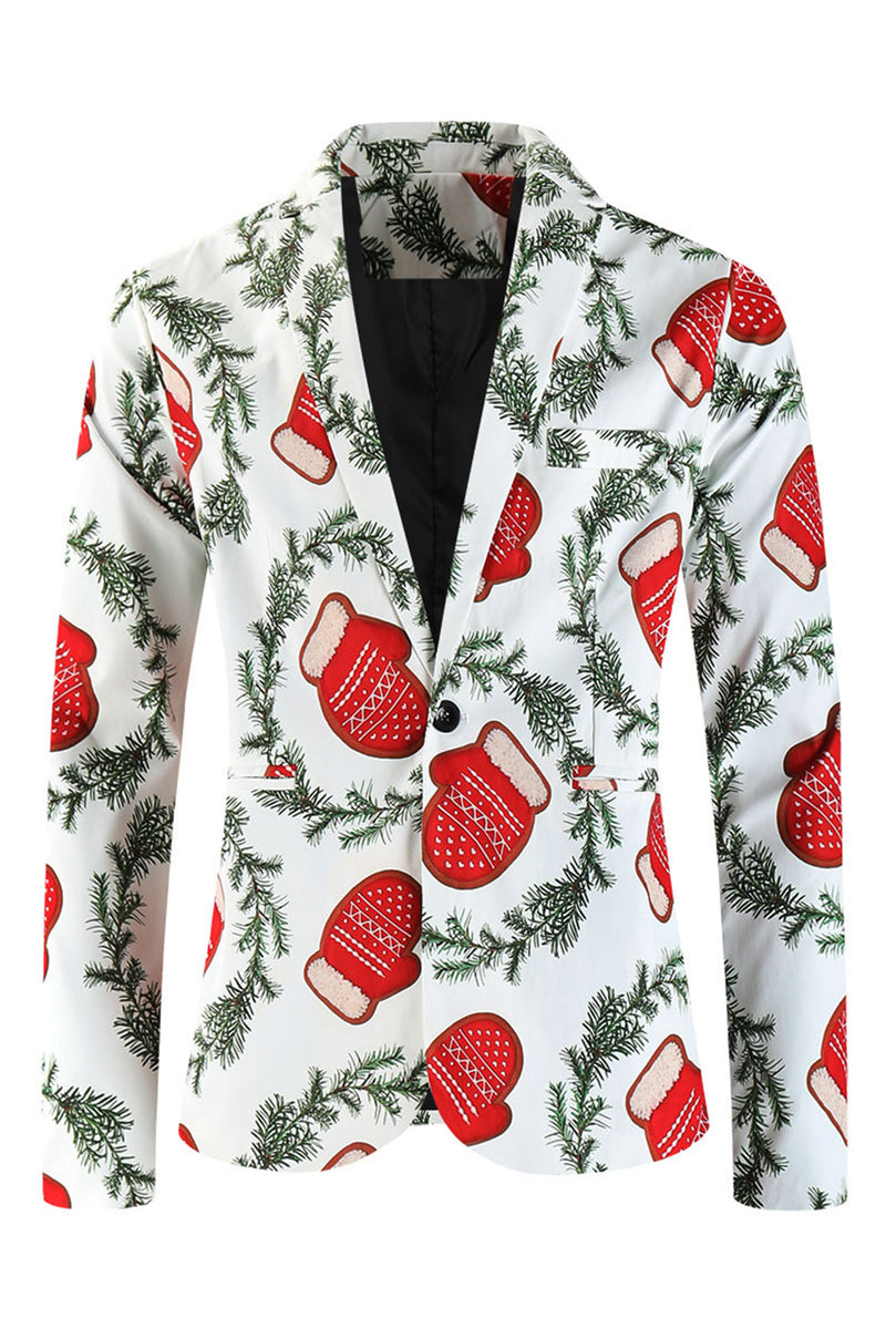 Load image into Gallery viewer, Glove Print White 3 piece Single Button Men's Christmas Party Suit