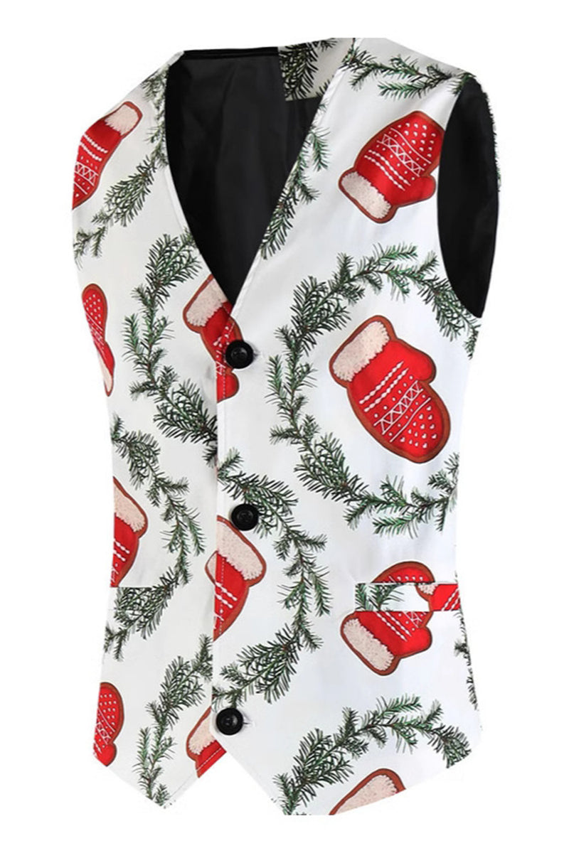 Load image into Gallery viewer, Glove Print White 3 piece Single Button Men's Christmas Party Suit