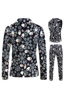 Load image into Gallery viewer, Black Snowflake Print Single Button 3 Pieces Men's Christmas Suit