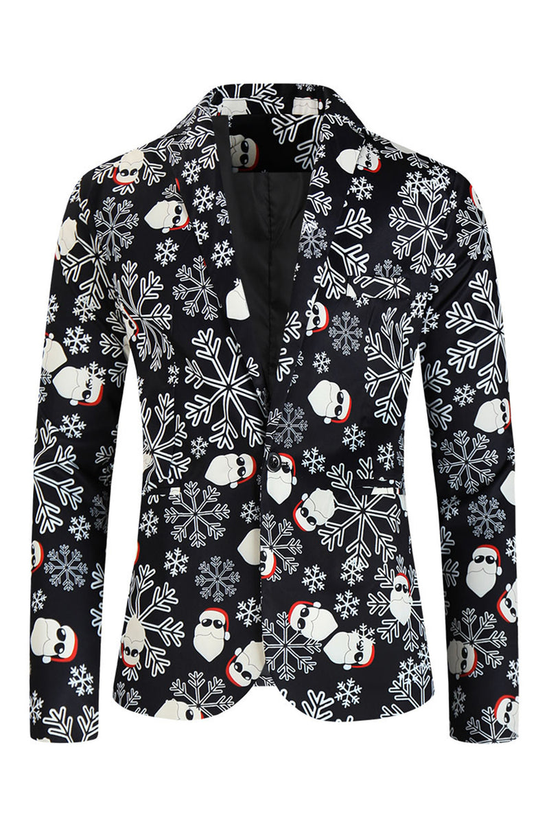 Load image into Gallery viewer, Black Snowflake Print Single Button 3 Pieces Men's Christmas Suit