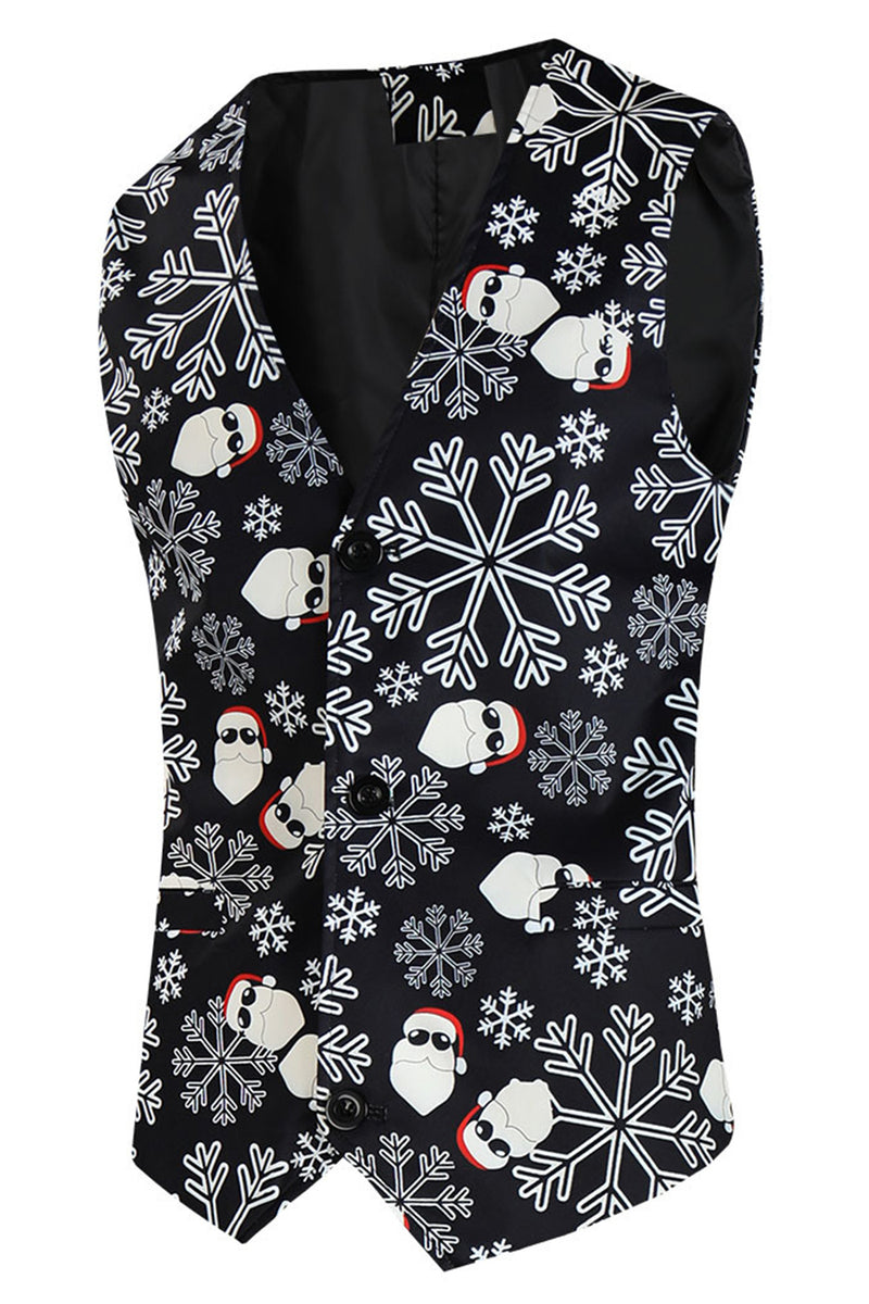 Load image into Gallery viewer, Black Snowflake Print Single Button 3 Pieces Men's Christmas Suit