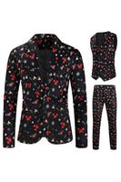 Load image into Gallery viewer, 3 Pieces Black One Button Bell Cane Print Men's Christmas Suit