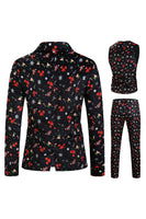 Load image into Gallery viewer, 3 Pieces Black One Button Bell Cane Print Men's Christmas Suit