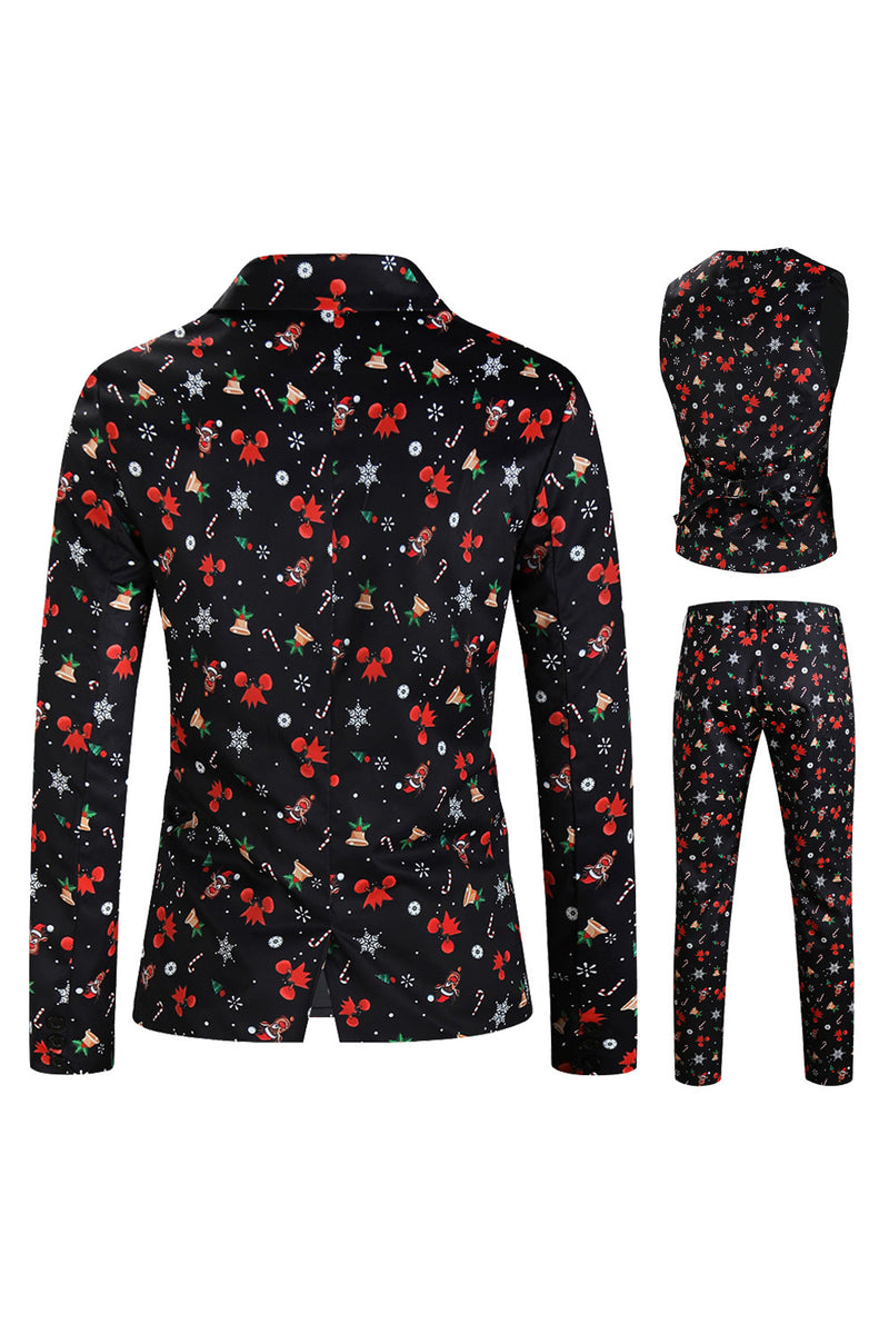 Load image into Gallery viewer, 3 Pieces Black One Button Bell Cane Print Men's Christmas Suit