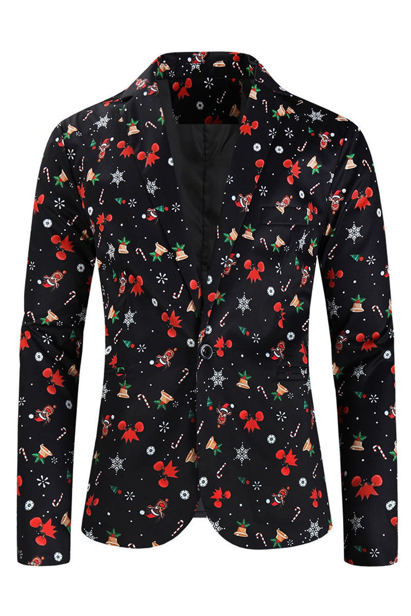 Load image into Gallery viewer, 3 Pieces Black One Button Bell Cane Print Men's Christmas Suit