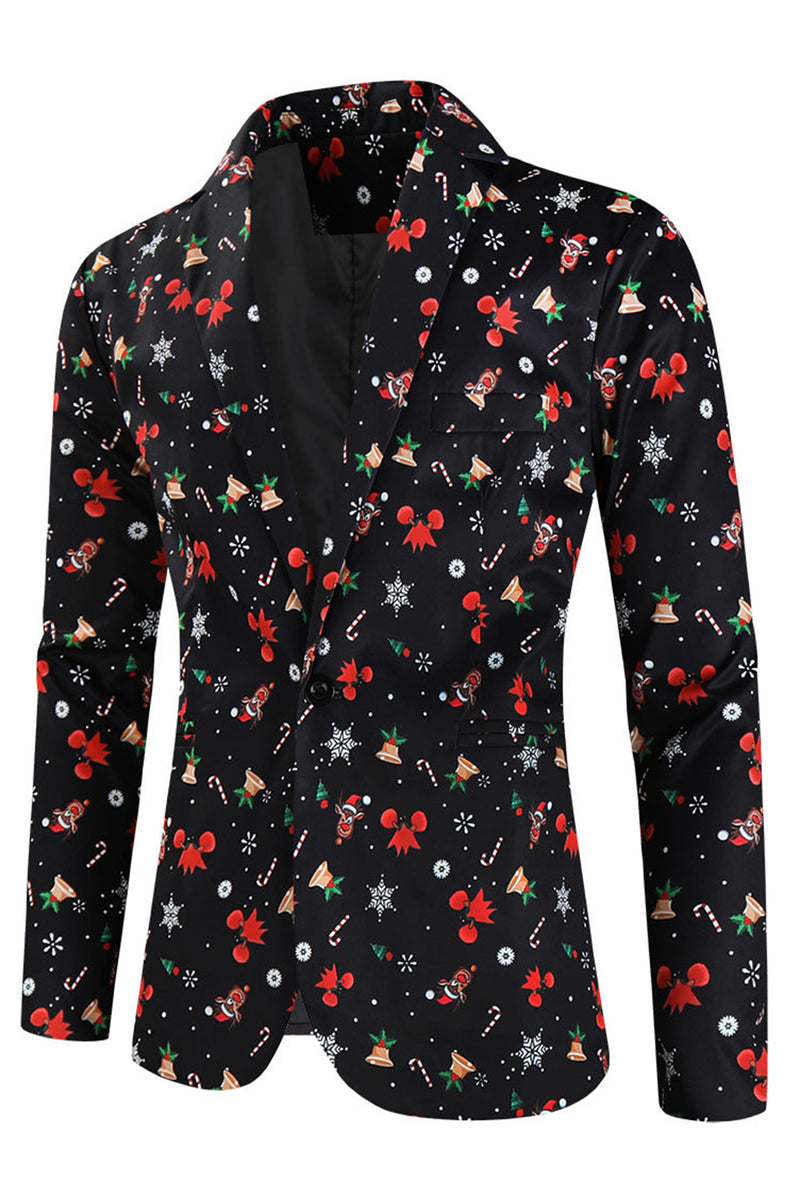 Load image into Gallery viewer, 3 Pieces Black One Button Bell Cane Print Men's Christmas Suit