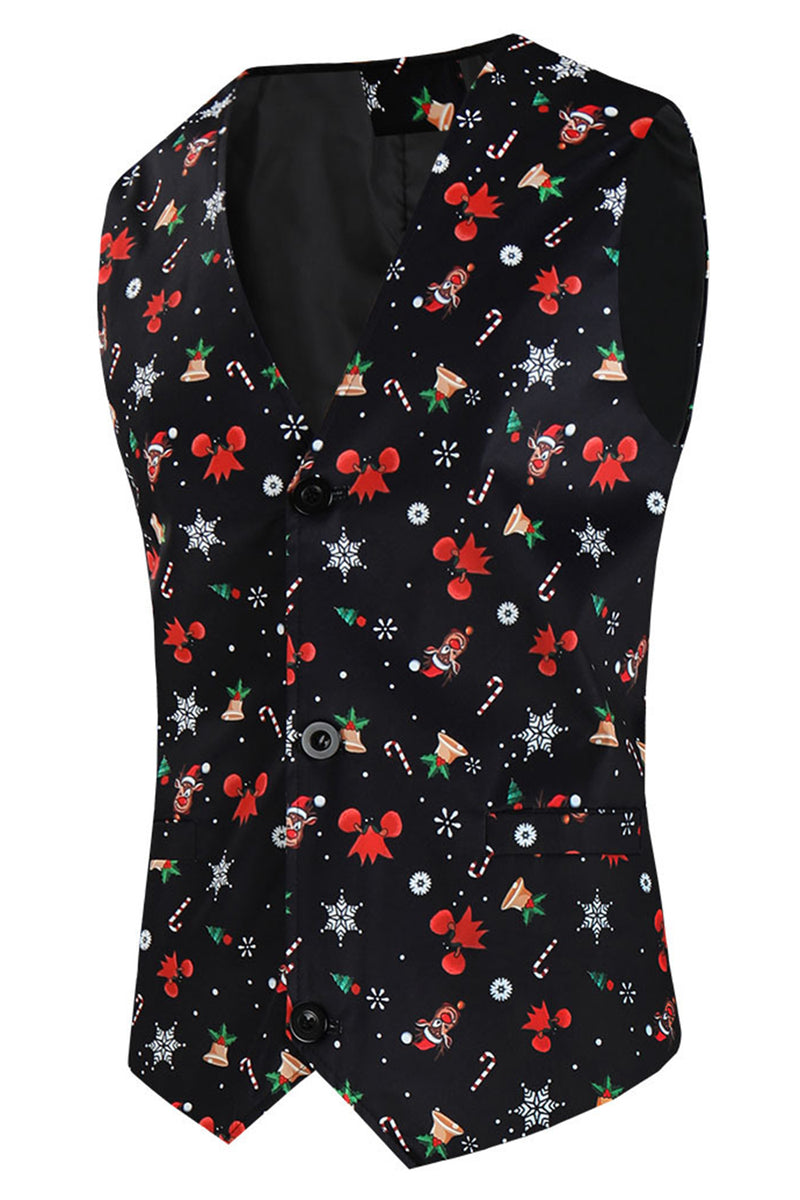 Load image into Gallery viewer, 3 Pieces Black One Button Bell Cane Print Men's Christmas Suit