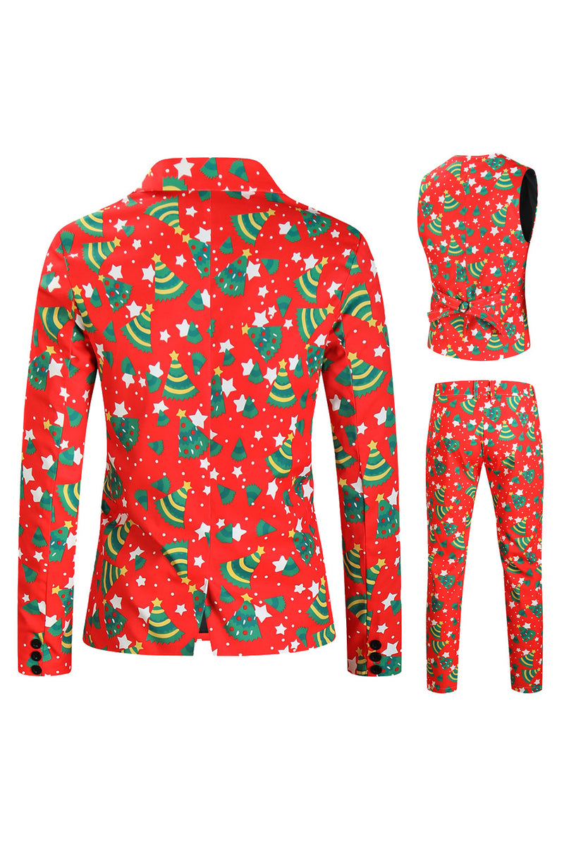 Load image into Gallery viewer, Red Single Button White Star Print 3 Pieces Men's Christmas Suit