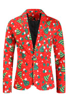 Load image into Gallery viewer, Red Single Button White Star Print 3 Pieces Men's Christmas Suit