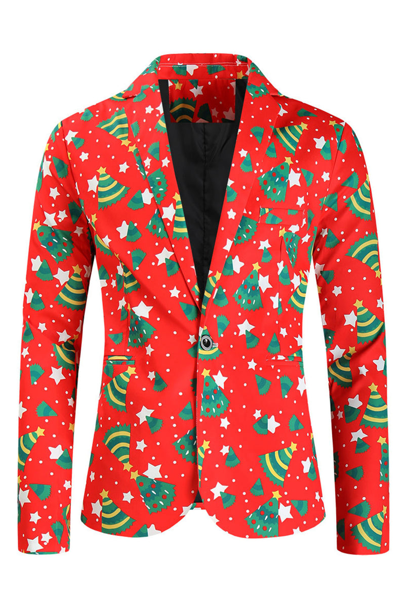 Load image into Gallery viewer, Red Single Button White Star Print 3 Pieces Men's Christmas Suit