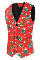 Load image into Gallery viewer, Red Single Button White Star Print 3 Pieces Men's Christmas Suit