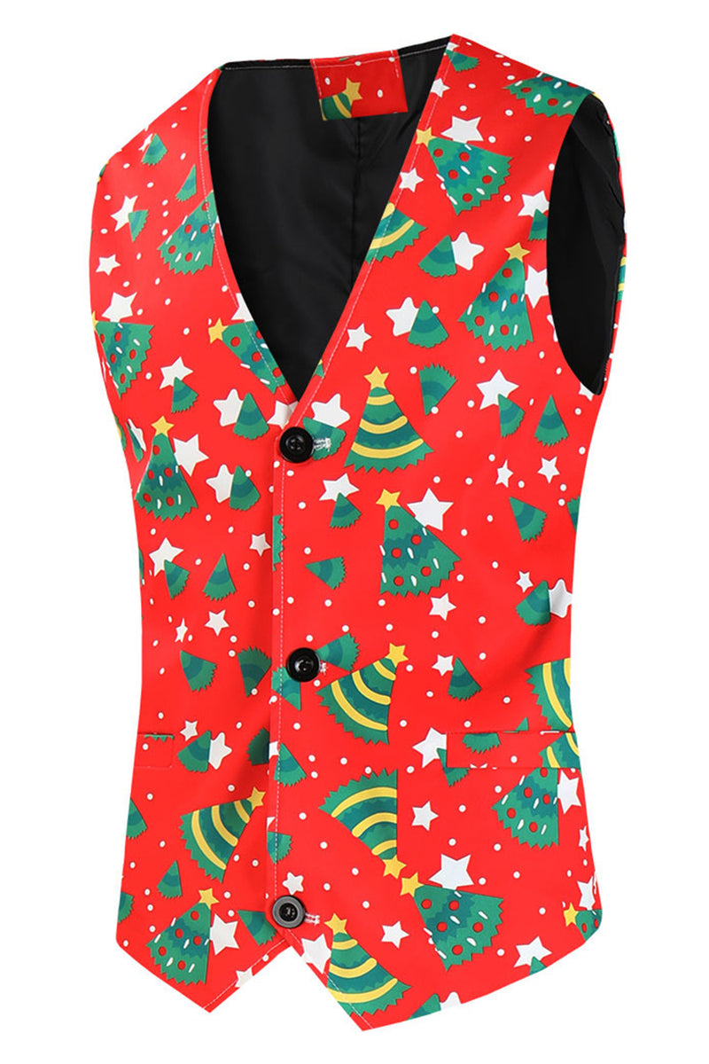 Load image into Gallery viewer, Red Single Button White Star Print 3 Pieces Men's Christmas Suit