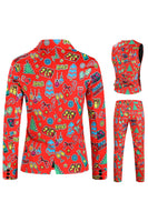 Load image into Gallery viewer, Merry Christmas Red Single Button 3 Piece Men's Christmas Suit