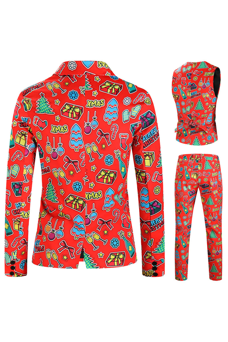 Load image into Gallery viewer, Merry Christmas Red Single Button 3 Piece Men's Christmas Suit