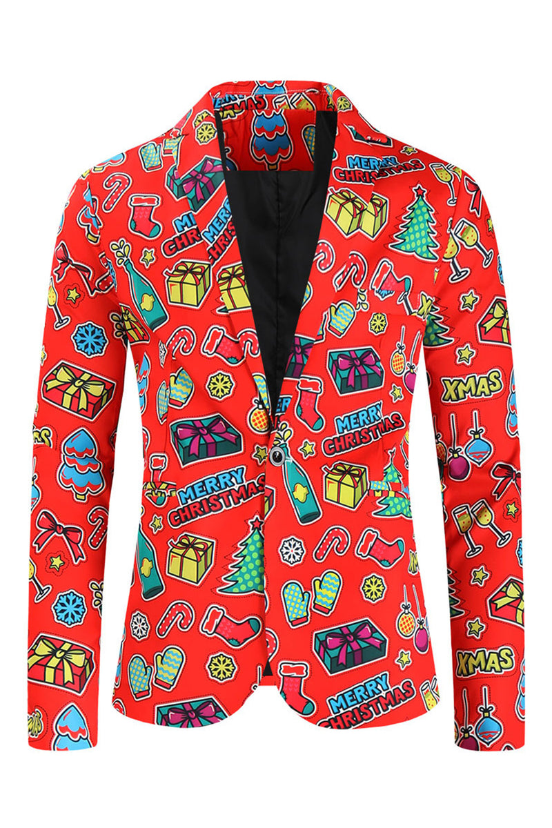 Load image into Gallery viewer, Merry Christmas Red Single Button 3 Piece Men's Christmas Suit