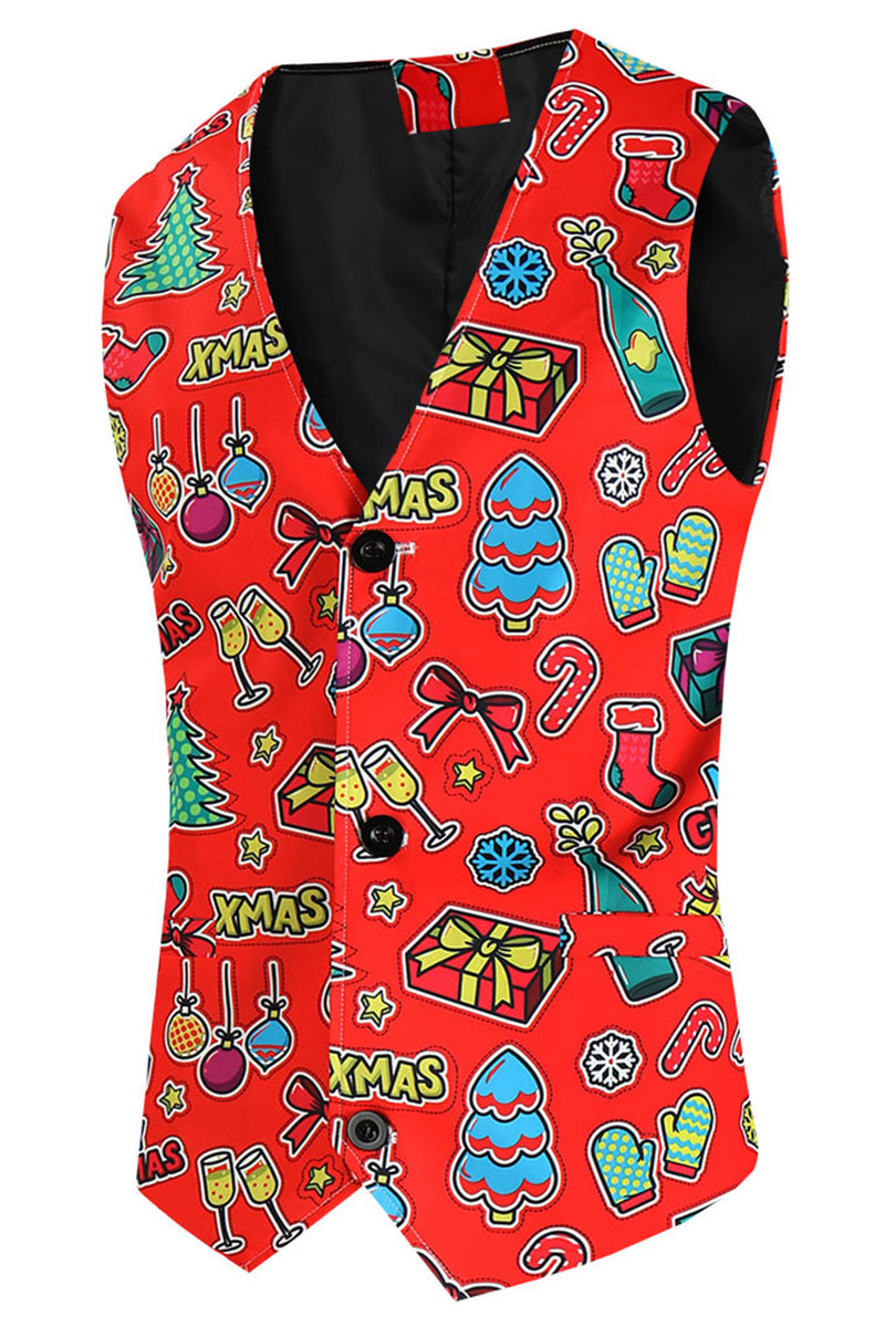 Load image into Gallery viewer, Merry Christmas Red Single Button 3 Piece Men's Christmas Suit