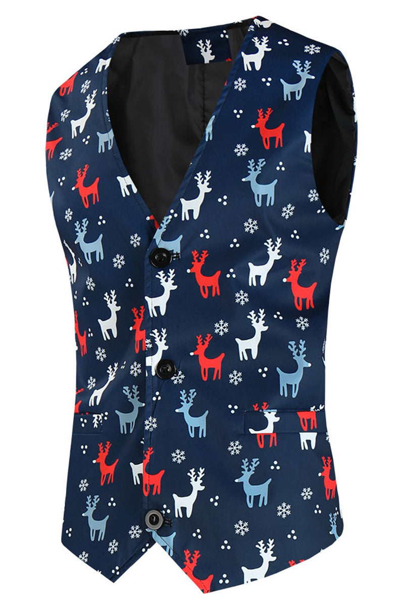 Load image into Gallery viewer, Dark Blue Single Button Reindeer Print 3 Piece Men's Christmas Suit