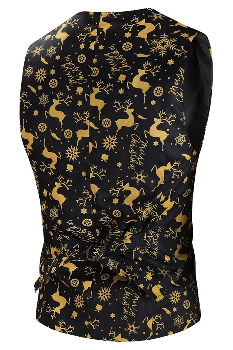 Load image into Gallery viewer, 3 Piece Black Single Button Yellow Reindeer Print Men's Christmas Suit