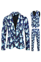 Load image into Gallery viewer, Light Blue Single Button Snowman Print 3 Piece Men's Christmas Suit