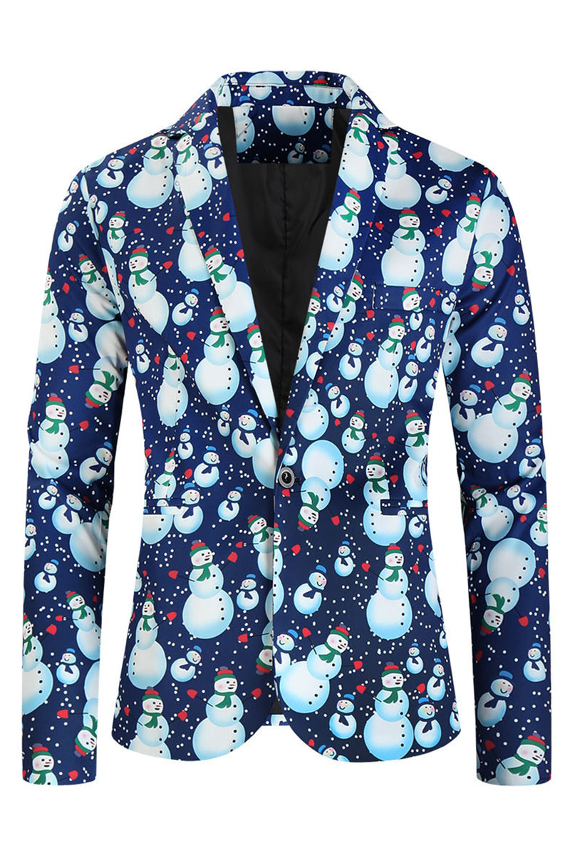Load image into Gallery viewer, Light Blue Single Button Snowman Print 3 Piece Men's Christmas Suit